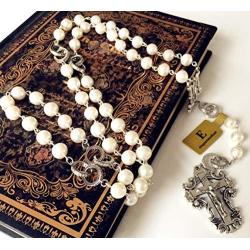 elegantmedical Handmade Pearls Bead Catholic Necklace Lasso Wedding Rosary Cross Crucifix