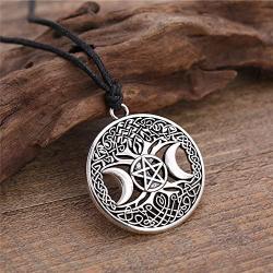 Triple Moon Goddess Pendant Tree of Life Necklace Pentacle Pentagram Wiccan