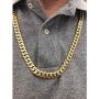 GOLD IDEA JEWELRY 14k Gold Plated Stainless Steel Thick Miami Cuban Link Chain with Lab Diamond Clasp Mens Hip Hop Necklace or Bracelet