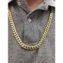 GOLD IDEA JEWELRY 14k Gold Plated Stainless Steel Thick Miami Cuban Link Chain with Lab Diamond Clasp Mens Hip Hop Necklace or Bracelet