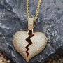 Senteria Hip Hop Iced-Out Men Necklace Rapper 18K Gold Plated CZ Fully Bling Bubble Broken Heart Pendant Necklace Chain for Men Women Fashion Jewelry Gifts