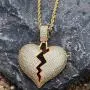Senteria Hip Hop Iced-Out Men Necklace Rapper 18K Gold Plated CZ Fully Bling Bubble Broken Heart Pendant Necklace Chain for Men Women Fashion Jewelry Gifts