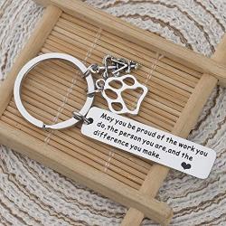 SEIRAA Veterinarian Gifts Veterinary Medicine Graduation Gift Medical Caduceus Charm Keychain with Paw Print Vet Tech Jewelry