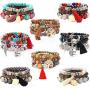 YADOCA 8 Pcs Bohemian Wood Beaded Bracelets Set for Women Boho Multilayer Tassel Strand Elephant Charm Bracelets Stretch