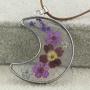 FM FM42 Multicolor Pressed Dried Flowers Moon Shape Pendant Necklace