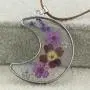 FM FM42 Multicolor Pressed Dried Flowers Moon Shape Pendant Necklace FM FM42 Multicolor Pressed Dried Flowers Moon Shape Pendant Necklace