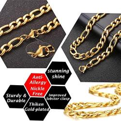 TempBeau 4.5mm - 11.5mm Wide, 14 Inches - 30 Inches Figaro Chain Necklace, Thick Stainless Steel 3:1 NK Curb Link Chain for Men Women, 18k Real Gold Plated Minimalist Jewelry