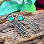 D.Rosse Unique Vintage Silver Handmade Bohemian Enamel Flower Bar Dangle Earrings Chic Green Tulip Geometric Square Drop Earrings for Women Statement Jewelry