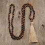 BALIBALI 8MM Beads Chakra Long Mala Necklace Natural Stone Meditation Statement Necklace Japa Yoga Buddhist Rosary Prayer Charm Beaded Tassel Necklace