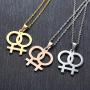Ropman 2 Pcs Gay & Lesbian Rainbow LGBT Pride Women Gold & Silver, Rose Gold Stainless Steel Pendant Necklace for Couples,