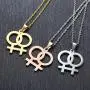 Ropman 2 Pcs Gay & Lesbian Rainbow LGBT Pride Women Gold & Silver, Rose Gold Stainless Steel Pendant Necklace for Couples,