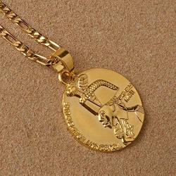 Davitu Gold Color Haiti Round Pendant Necklaces For Women Men Jewelry Haitian Gifts #J0611 - (Length: 45cm by 3mm Chain)