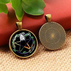 LUOR Trade Co.,Ltd Five Elements Pentagram Necklace, Pentacle Jewelry, Wiccan Pagan Paganism Pendant, Magic Five Pointed Star Amulet, Earth, Air, Spirit, Water, Fire Coexist Religion Medallion Charm