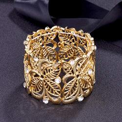 Nicole Miller New York Goldtone Floral Filigree Crystal Rhinestones Stretch Bangle Bracelets