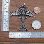 Gothic Jewelry winged Bat Vampire Cross Occult Magic Wicca Pagan Medieval Renaissance Pewter Unisex Mens Pendant Necklace Charm Protection Amulet Talisman for men w Silver Stainless Steel Chain