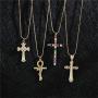 cmoonry 14K Gold Plated Cross Necklace for Men AAA+ CZ Cross Pendant Necklace 19.7+2“ Box Chain Hip Hop Male Jewelry
