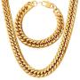 U7 Men Thick Chain Necklace Bracelet Set 316L Stainless Steel 18K Gold Plated 12MM Wide Franco Curb Chains, Length 8.3-36 Inch, 3 Color Choice, Gift for Father or Boyfriend