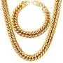 U7 Men Thick Chain Necklace Bracelet Set 316L Stainless Steel 18K Gold Plated 12MM Wide Franco Curb Chains, Length 8.3-36 Inch, 3 Color Choice, Gift for Father or Boyfriend