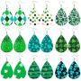 St.Patrick’s Day Leather Earring Set for Women Girls Green Glitter Earrings Lightweight Teardrop Dangle Earring Fashion Holiday Earring Jewelry Gifts