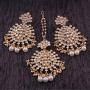 I Jewels Gold Plated Kundan & Pearl Earring Set with Maang Tikka for Women