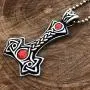 Asatru Mjölnir Jewelry Celtic Thor Mjolnir Red Gem Crystal Norse Viking Icelandic Scandinavian Thors Hammer Protection Amulet Pewter Mens Pendant Necklace Charm for men unisex w Silver Ball Chain