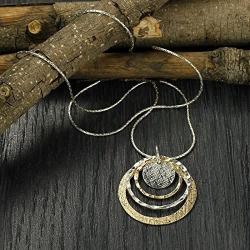 Two Tone 925 Sterling Silver & 14k Gold Filled Graduated Circles Pendant Necklace, 18”