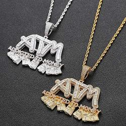 KMASAL 18K Gold Plated Fully Iced Out CZ Simulated Diamond Chain ATM Hip Hop Pendent Necklace for Men Women