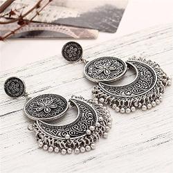 Rinhoo Vintage Retro Ethnic Bohemian Style Fringes and Floral Tassels Brocade Lotus Mexico Gypsy Drop Dangle Earring Women Girls Jewelry