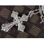 Alilang Silvery Tone Religious Cross Pendant Necklace w/Aquamarine Blue Or Clear Crystal Rhinestones