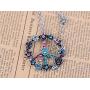 Alilang Silver Tone Retro Pink Blue Flower Crystal Rhinestone Hippie Peace Symbol Pendant Necklace