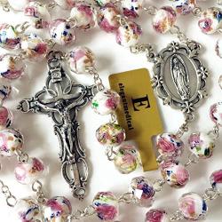 elegantmedical Handmade ROSE PINK Veluriyam BEADS GUADALUPE ROSARY & ITALY CROSS Catholic necklace