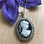 PammyJ Silvertone Black and White Cameo Lady Necklace, 18 inches