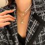 CRIVEER Multirow Necklace with Knot Pendant and Pearl in Gold Weight 17g