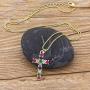 OUCHUANG Colorful Cross Pendant Necklaces for Women Crystal Gold Plated Cubic Zirconia Jewelry Gifts