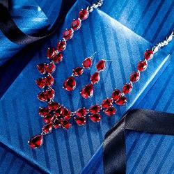 EleQueen Womens Bridal CZ Multi Teardrop Statement Necklaces Dangle Earrings Costume Jewerly Sets