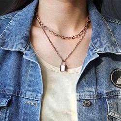 BaubleStar Link Layered Lock Necklace Stainless Steel Paperclip Chain Fashion Jewelry
