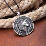 HAQUIL Viking Jewelry Viking Runes Coin Wolf Pendant Leather Cord Necklace for Men and Women, 19.7''