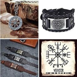 Viking Bracelet Norse Vegvisir - Nordic Bracelet with Runic Compass - Celtic Pagan Jewelry (Vegvisir Silver)