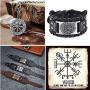 Viking Bracelet Norse Vegvisir - Nordic Bracelet with Runic Compass - Celtic Pagan Jewelry (Vegvisir Silver)