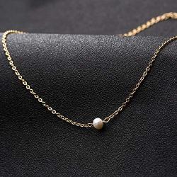 Dainty Pearl Choker Necklace, Handmade Layered Chain Freshwater Peal Mini 14k Gold Fill Choker Necklaces