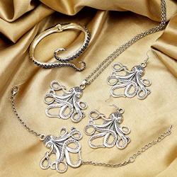 RechicGu Octopus Jewelry Set Sea Creature Kraken Tentacle Necklace Earrings Bangle Anklet Bracelet Nature Pack Fisherman Fish Gift