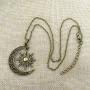 MIXIA Vintage Bronze Crescent Moon and Sun Pendant Necklace Retro Swirl Filigree Unisex Jewelry Gifts