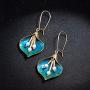 Gold Plated Enameled Green Calla Lily Flower Dangle Earrings with Extra French Hook