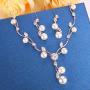 EleQueen Womens Cubic Zirconia Simulated Pearl Flower Filigree Bridal Necklace Earrings Jewelry Set Ivory Color