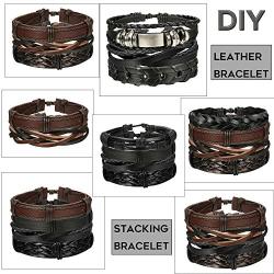 Jstyle 12Pcs Braided Leather Bracelet for Men Women Cuff Wrap Bracelet Wristbands Adjustable