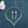 Unicra Bride Silver Bridal Tassel Necklace Earrings Set Crystal Wedding Jewelry Set Pearl Choker Necklace for Women and Girls (3 piece set - 2 earrings and 1 necklace)(NK072-1)