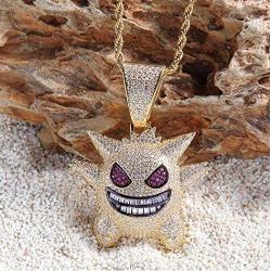 JRjewelry Hip Hop Bling Iced-Out Gengar Pendant Necklace Gold Plated 24'' Rope Chain