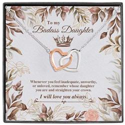 From Dad Mom To My Badass Daughter Whenever Feeling Inadequate Straighten Crown Interlocking Hearts Necklace