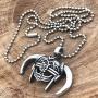Warrior Jewelry Skyrim Ancient Nord horned Helmet Gladiator Babarian Medieval Roman Viking Protection Amulet pewter boys mens pendant necklace Charm for boys men unisex w silver ball chain
