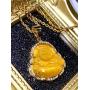 Men Women Jewelry Iced Laughing Yellow Jade Buddha Pendant Necklace Rope Chain Genuine Certified Grade A Jadeite Jade Hand Crafted, Jade Necklace, 14k Gold Over Laughing Jade Buddha Necklace, Yellow Violet Jade Medallion, Fast Prime Shipping